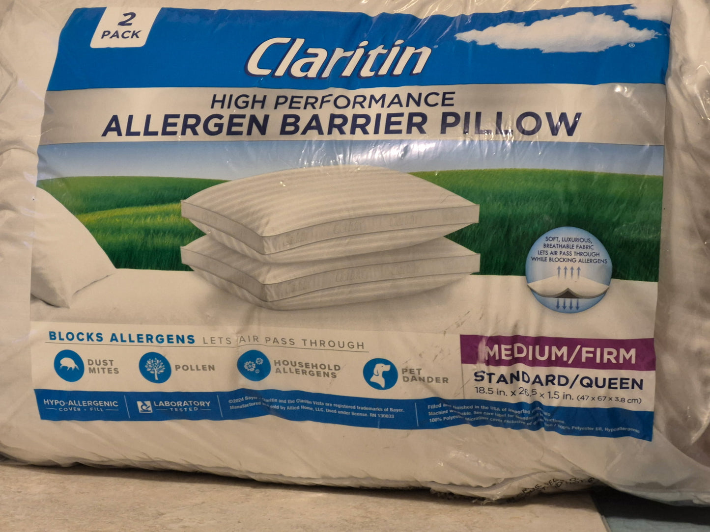 Claritin Cotton Hypoallergenic Pillow Set For Enhanced Comfort & Support