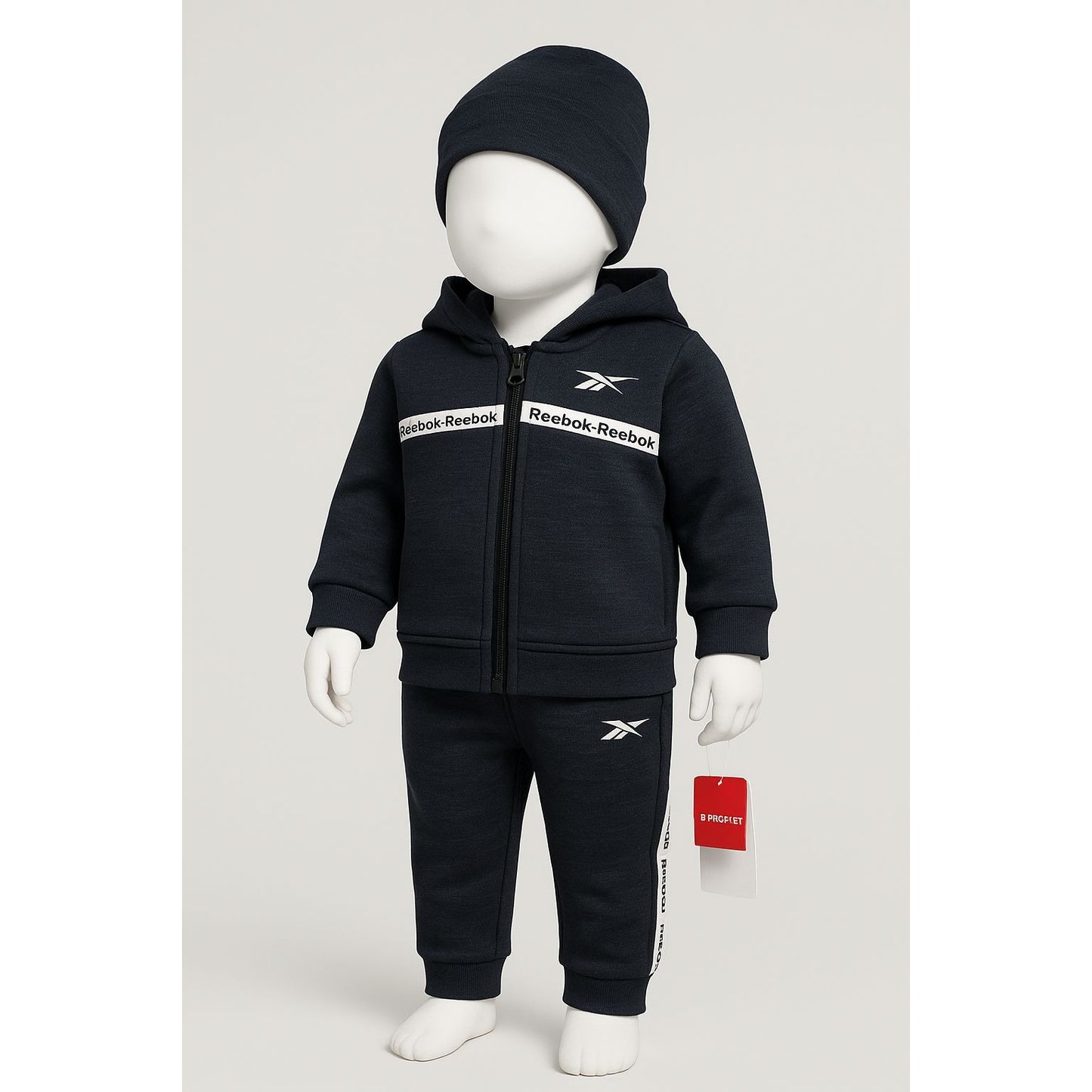 Reebok Infant 2-Piece Hoodie Jogger Set – Navy & White Logo Tracksuit