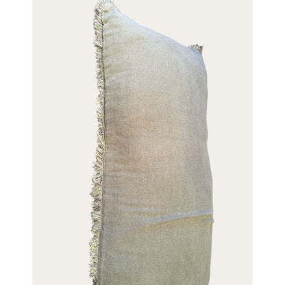 Lumbar Pillow With Fringe Trim Soft Grey Rayon Linen Blend Decorative Accent