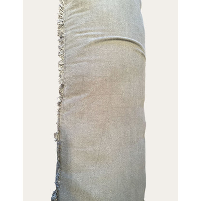 Lumbar Pillow With Fringe Trim Soft Grey Rayon Linen Blend Decorative Accent