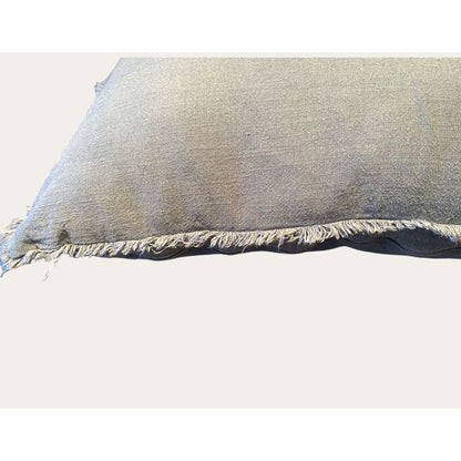 Lumbar Pillow With Fringe Trim Soft Grey Rayon Linen Blend Decorative Accent