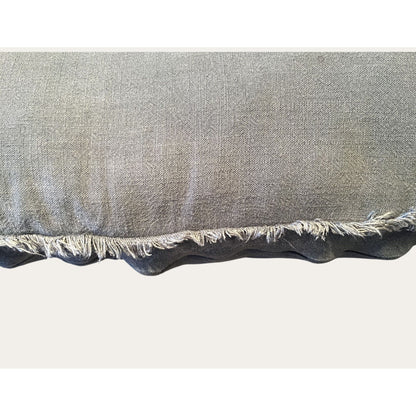 Lumbar Pillow With Fringe Trim Soft Grey Rayon Linen Blend Decorative Accent