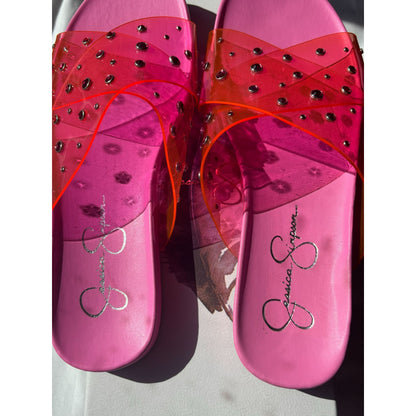Jessica Simpson Womens Pink Slide Sandals Rhinestone Studded