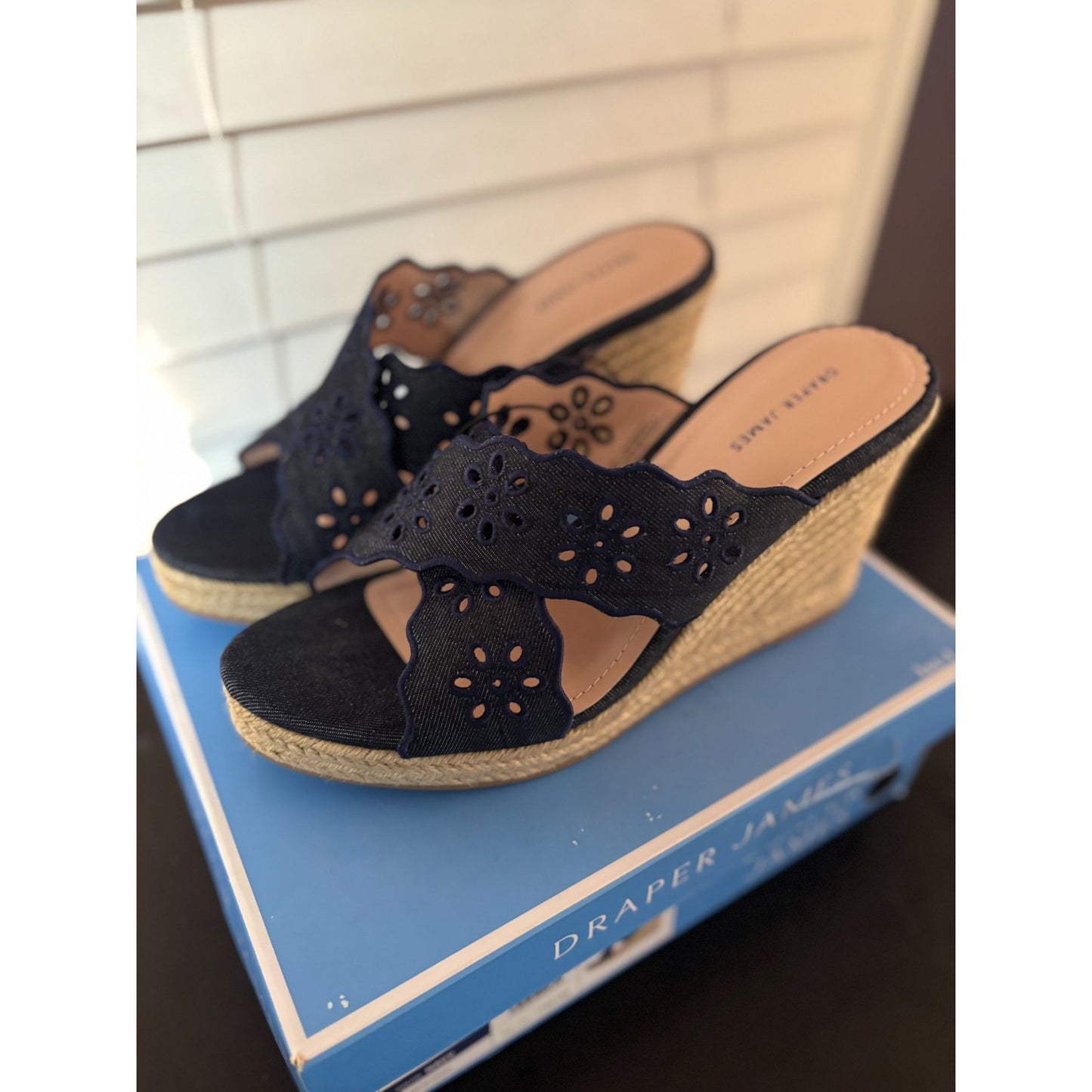 Draper James Emily Heeled sandals Navy NIB NEW