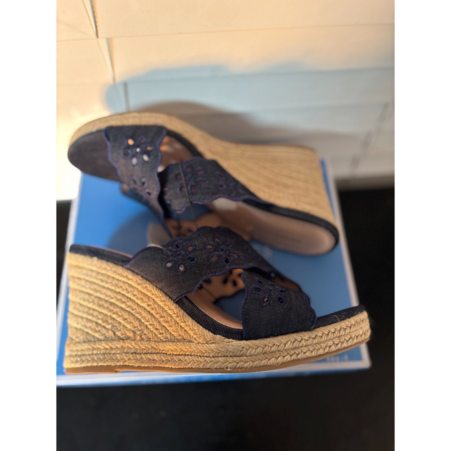 Draper James Emily Heeled sandals Navy NIB NEW