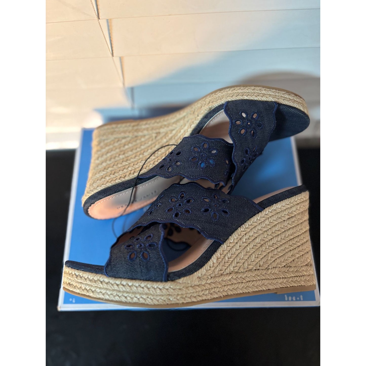 Draper James Emily Heeled sandals Navy NIB NEW