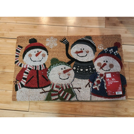 Snowmen Sweaters Door Mat 18"x30" Holiday Design Coir & PVC