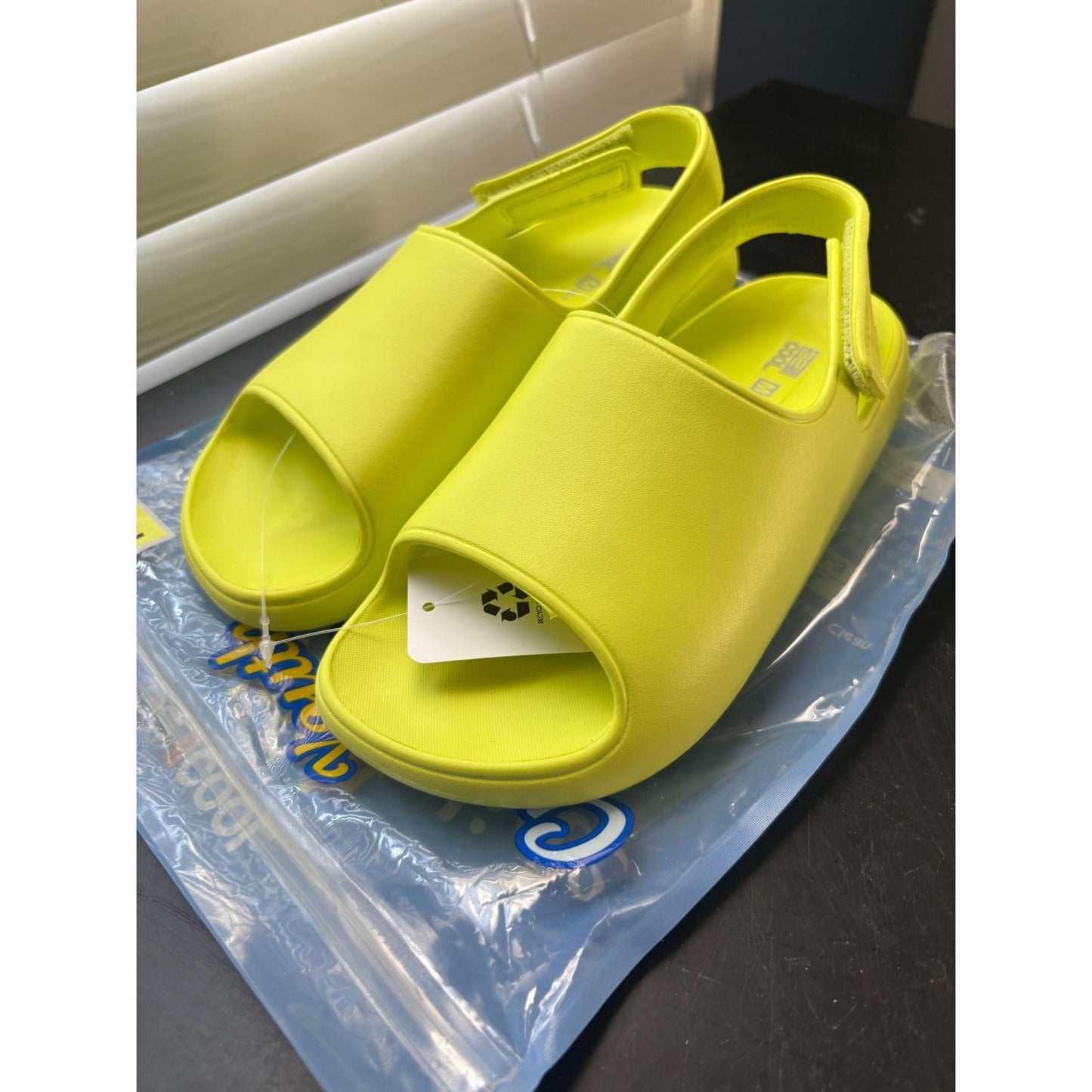 Youth Medium Yellow Slide Sandals With Velcro Strap By Be Cool