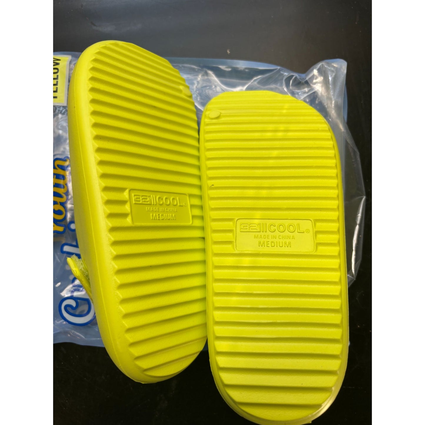 Youth Medium Yellow Slide Sandals With Velcro Strap By Be Cool