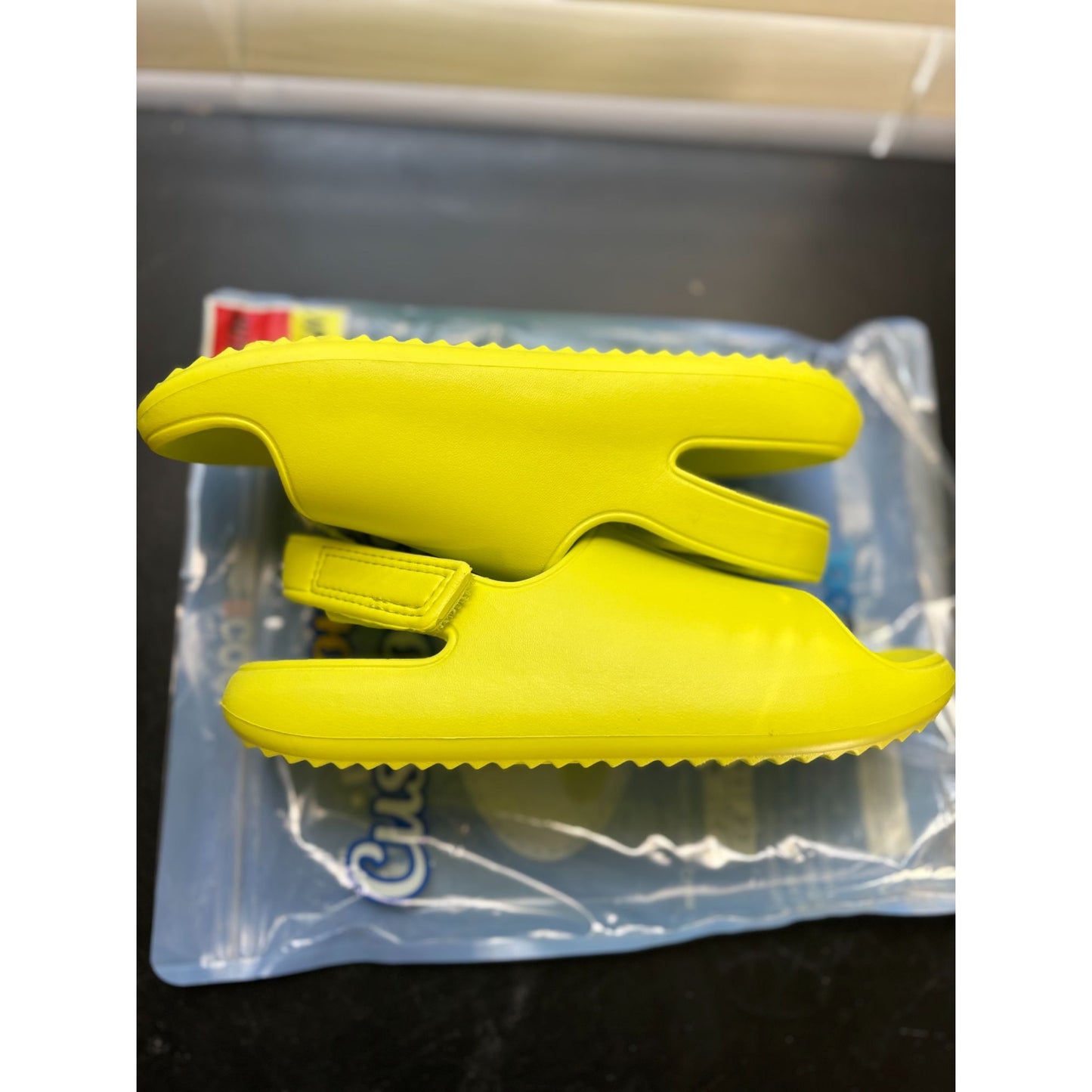 Youth Medium Yellow Slide Sandals With Velcro Strap By Be Cool