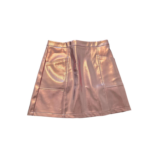 Shiny Pink Faux Leather Mini Skirt With Front Pockets & Back Zipper Closure