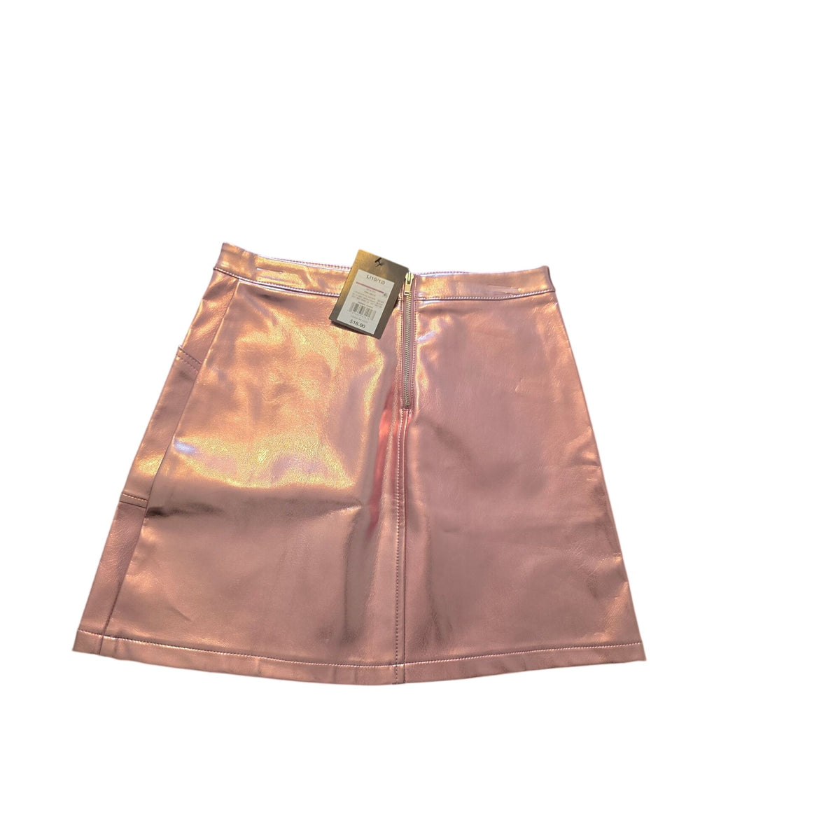 Shiny Pink Faux Leather Mini Skirt With Front Pockets & Back Zipper Closure