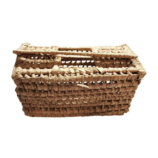 Handwoven Natural Straw Rectangular Basket With Lid For Storage Or Decoration