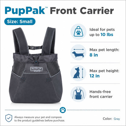 Outward Hound PupPak Front Dog Carrier – Small Gray Hands-Free Pet Carrier for Dogs Up to 10 lbs