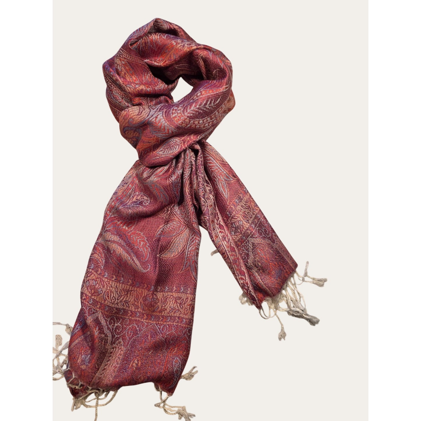 Red & Purple Paisley Pattern Woven Shawl/Scarf With Fringe