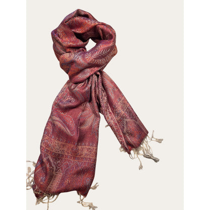 Red & Purple Paisley Pattern Woven Shawl/Scarf With Fringe