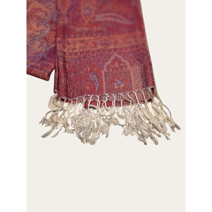 Red & Purple Paisley Pattern Woven Shawl/Scarf With Fringe