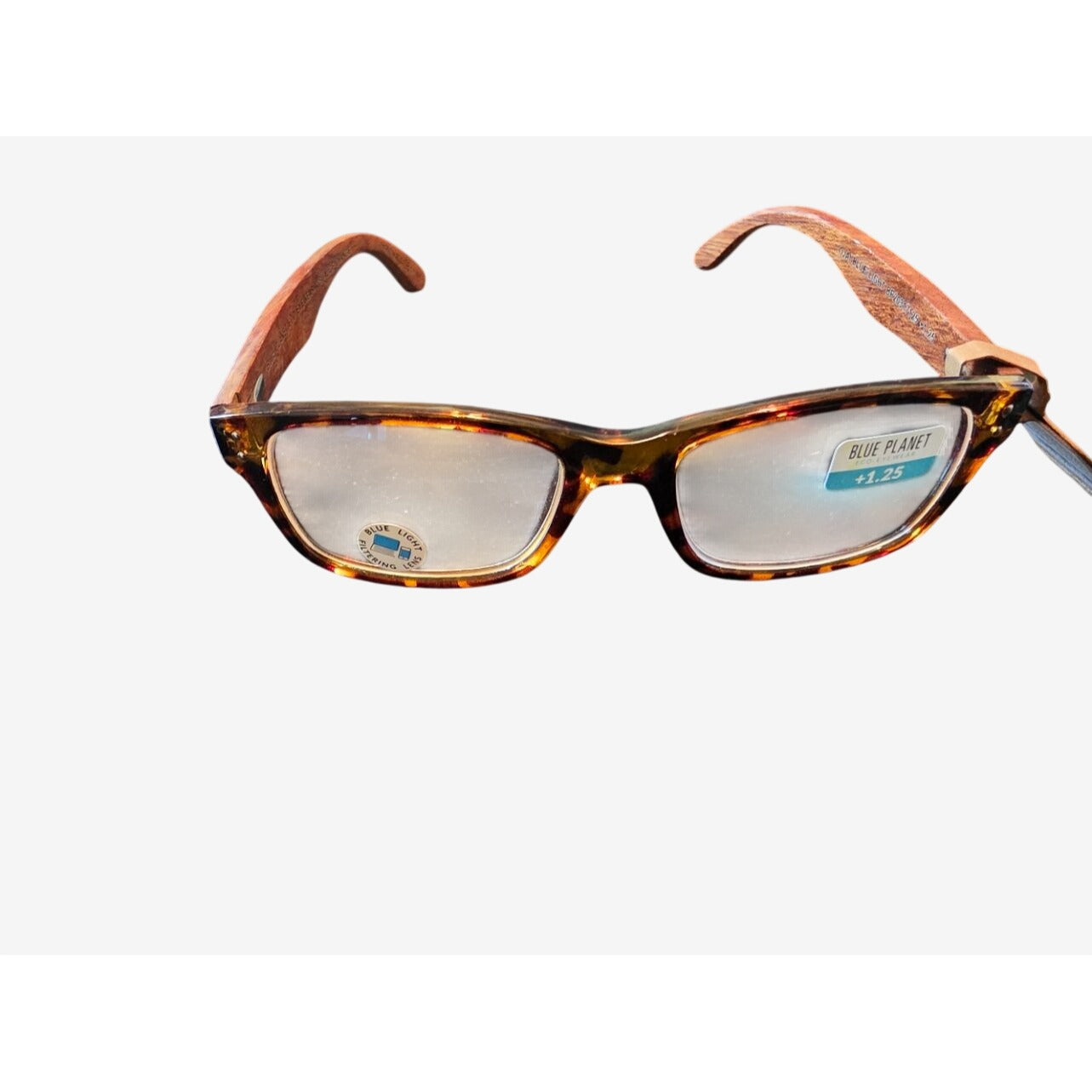 Blue Planet +1.25 Tortoise Shell & Wood Frame Eyeglasses - Lightweight Eco-Friendly Design