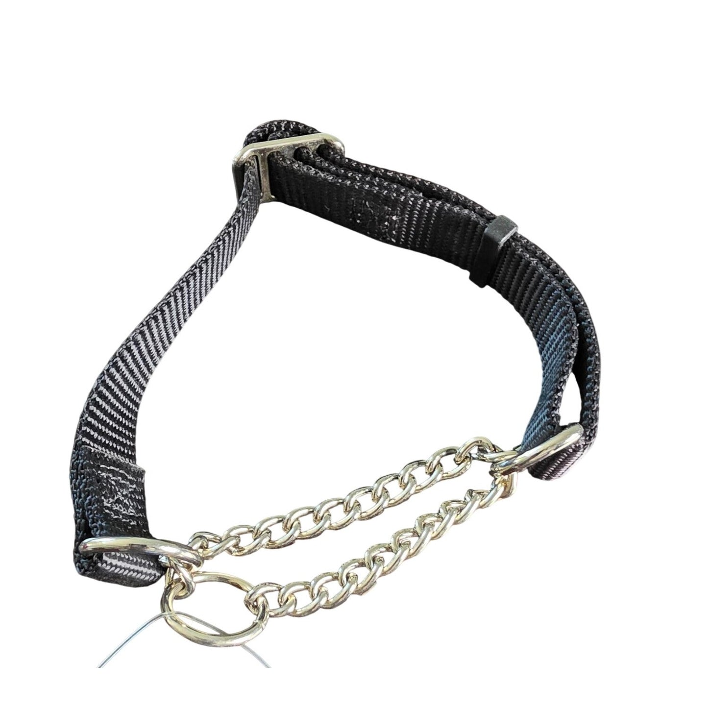 Adjustable Nylon & Chain Check Training Collar 14" Black - Humane Control For Dogs