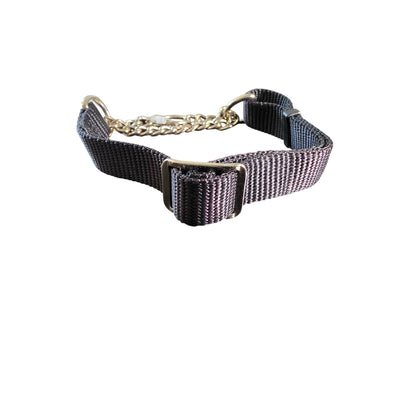 Adjustable Nylon & Chain Check Training Collar 14" Black - Humane Control For Dogs