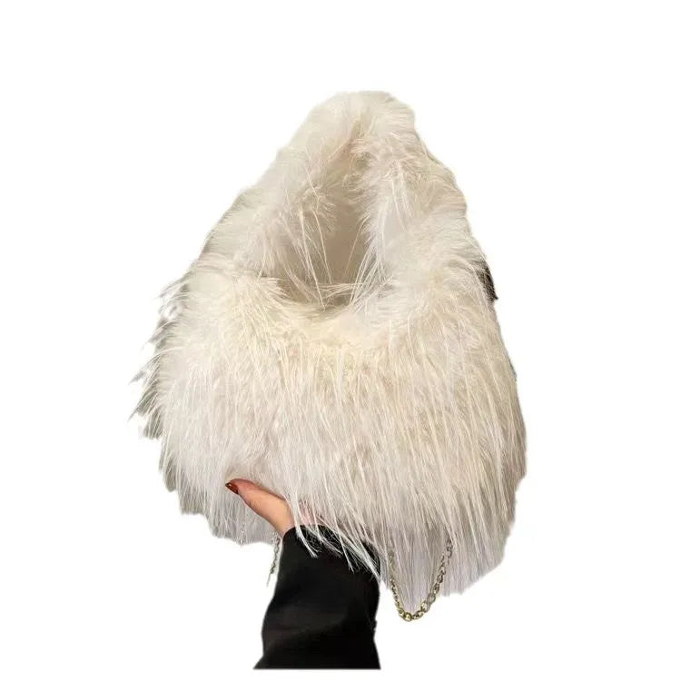 Elegant Womens Medium Plush Vintage Pillow Handbag With Zipper & Chain Strap
