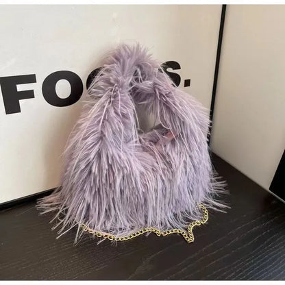Elegant Womens Medium Plush Vintage Pillow Handbag With Zipper & Chain Strap
