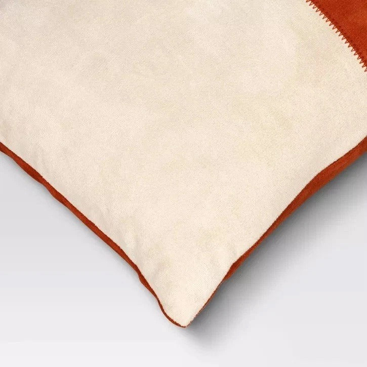 Threshold Oversized Colorblock Pieced Suede Lumbar Throw Pillow Orange/Neutral