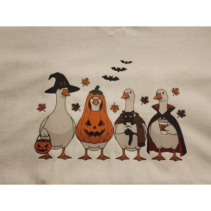 Halloween Goose-Themed XL White V-Neck T-Shirt Heavy Cotton Gildan Fall Design