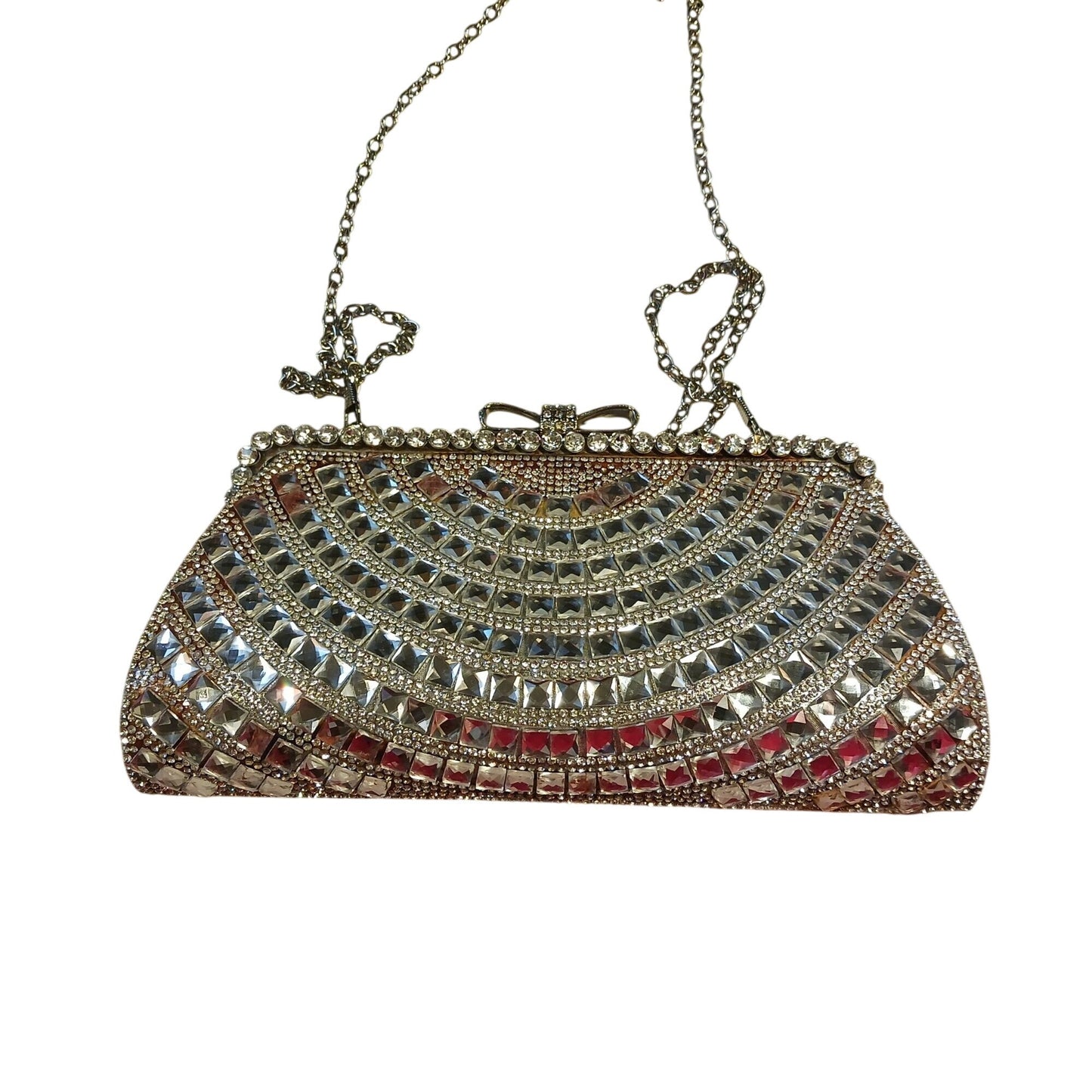 Lulu Townsend Y2K Crystal Evening Clutch Silver Rhinestone Bow Formal Bag Early 2000's Glam Vintage Style