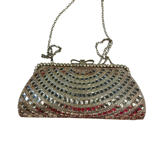 Lulu Townsend Y2K Crystal Evening Clutch Silver Rhinestone Bow Formal Bag Early 2000's Glam Vintage Style