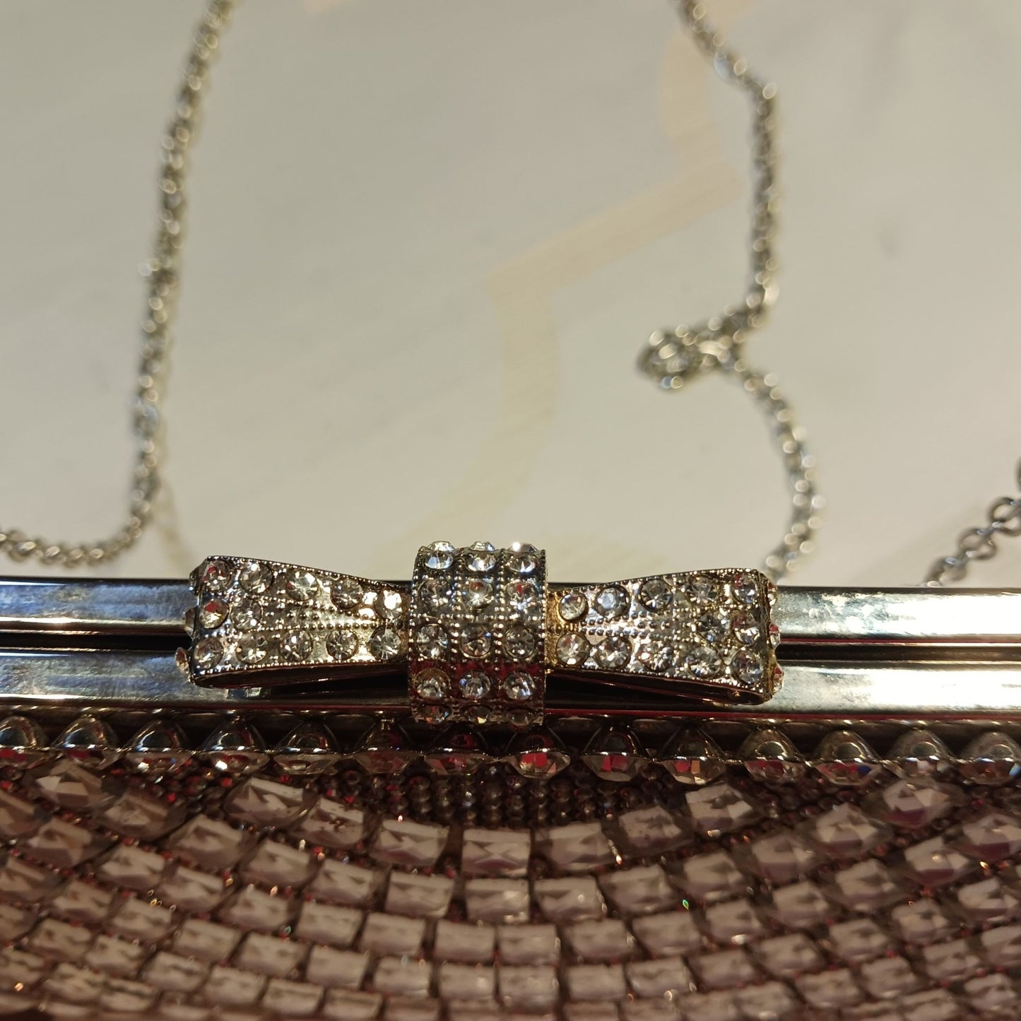 Lulu Townsend Y2K Crystal Evening Clutch Silver Rhinestone Bow Formal Bag Early 2000's Glam Vintage Style
