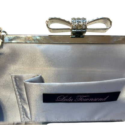 Lulu Townsend Y2K Crystal Evening Clutch Silver Rhinestone Bow Formal Bag Early 2000's Glam Vintage Style