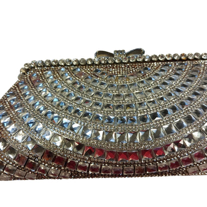 Lulu Townsend Y2K Crystal Evening Clutch Silver Rhinestone Bow Formal Bag Early 2000's Glam Vintage Style