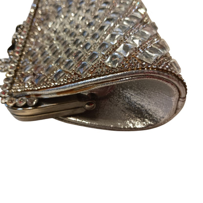 Lulu Townsend Y2K Crystal Evening Clutch Silver Rhinestone Bow Formal Bag Early 2000's Glam Vintage Style