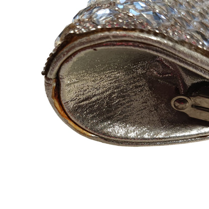 Lulu Townsend Y2K Crystal Evening Clutch Silver Rhinestone Bow Formal Bag Early 2000's Glam Vintage Style