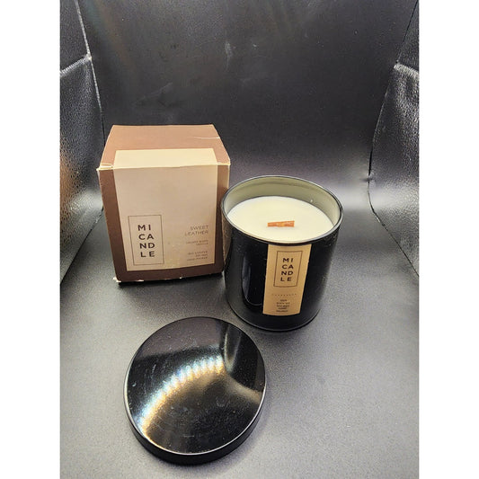 Mi Candle Sweet Leather Scented Wax Candle 100% Hand Poured With Wooden Wick