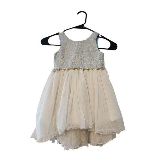 American Princess Ivory Metallic gold Jacquard Dress With Tulle Skirt