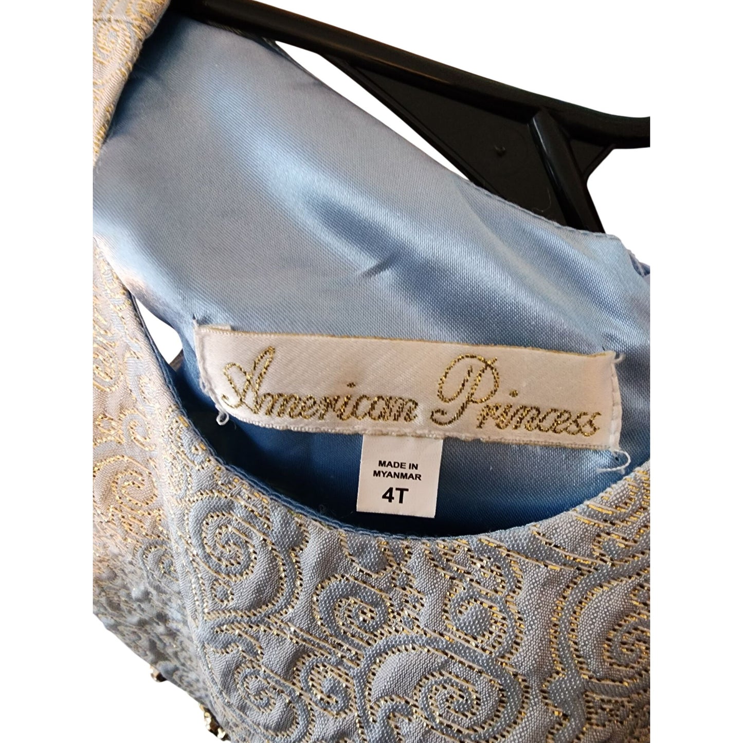 American Princess Ivory Metallic gold Jacquard Dress With Tulle Skirt