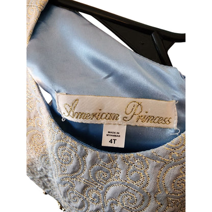 American Princess Ivory Metallic gold Jacquard Dress With Tulle Skirt