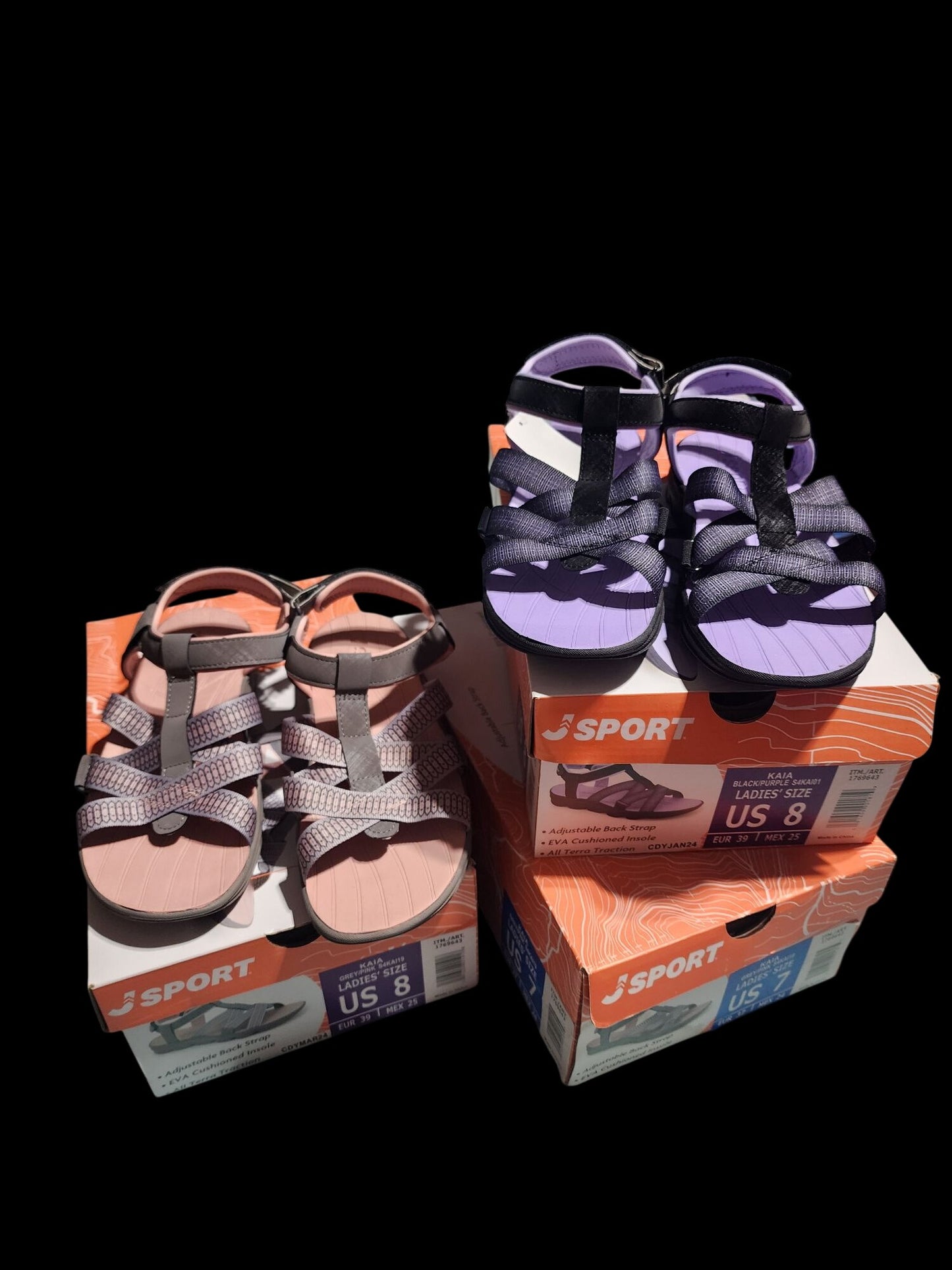 J Sport Kaia Ladies Black & Purple Sandals With Comfortable Contoured Soles