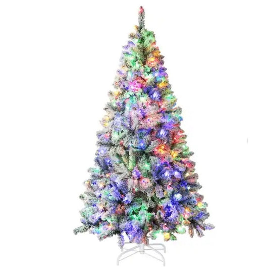 Snowy Artificial Christmas Tree w/Color Changing Led Lights 6.5 Ft Indoor Use Only
