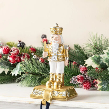 Nutcracker Christmas Stocking Holders, Set of 2 Gold and White