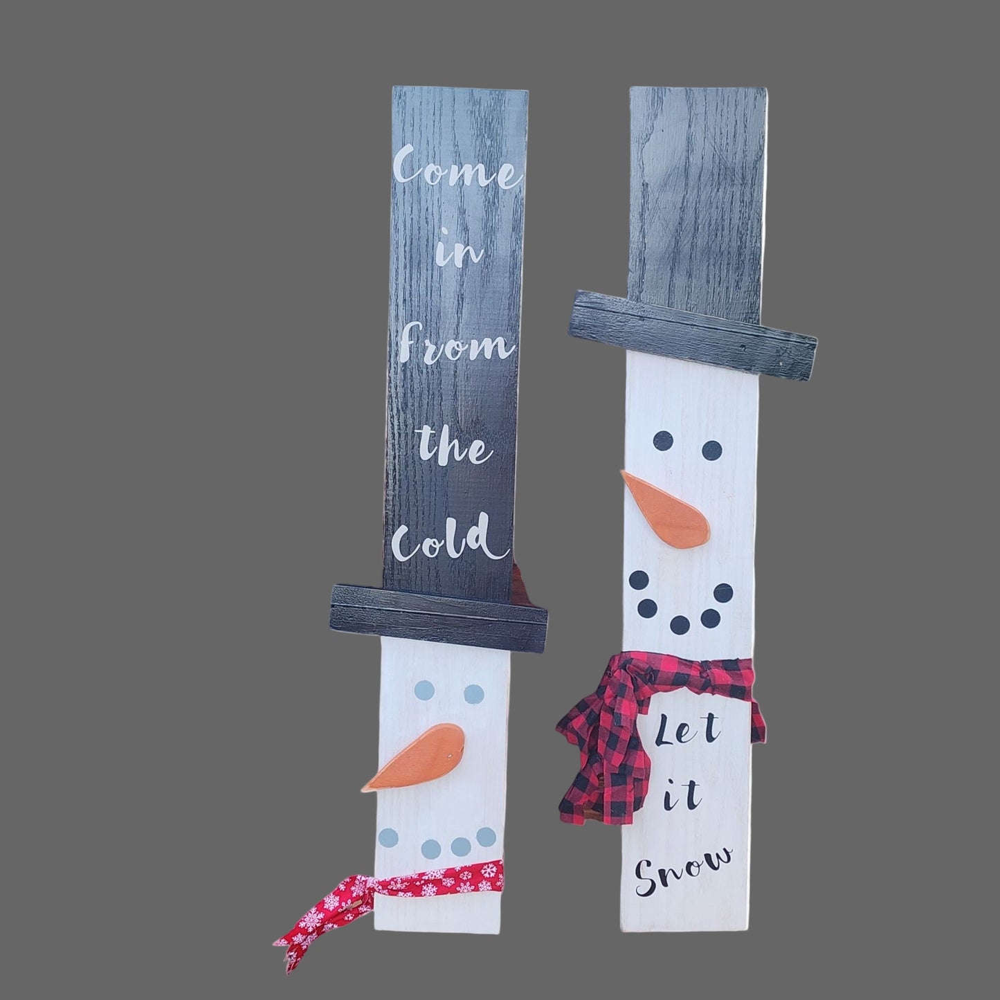Wooden Snowman Porch Signs – Rustic Winter Outdoor Decor – “Come In From the Cold” & “Let It Snow” – Christmas Front Porch Decoration