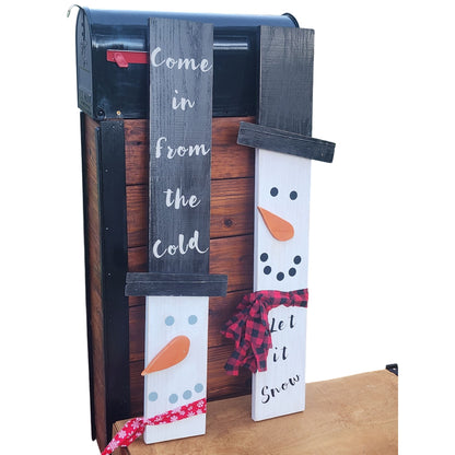 Wooden Snowman Porch Signs – Rustic Winter Outdoor Decor – “Come In From the Cold” & “Let It Snow” – Christmas Front Porch Decoration