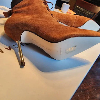 Good American Ankle Scandal Lace Up Bootie Suede - 4