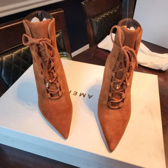 Good American Ankle Scandal Lace Up Bootie Suede - 4
