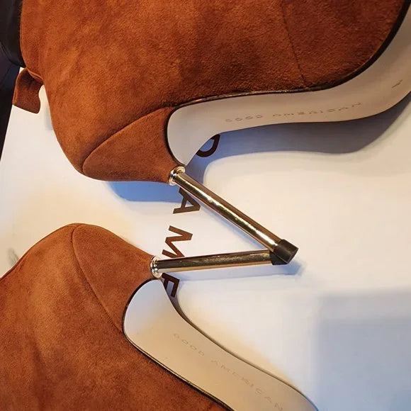 Good American Ankle Scandal Lace Up Bootie Suede - 4