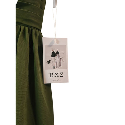 Elegant Olive Green Maxi Dress With Pleated Bodice & Spaghetti Straps Design Flowy