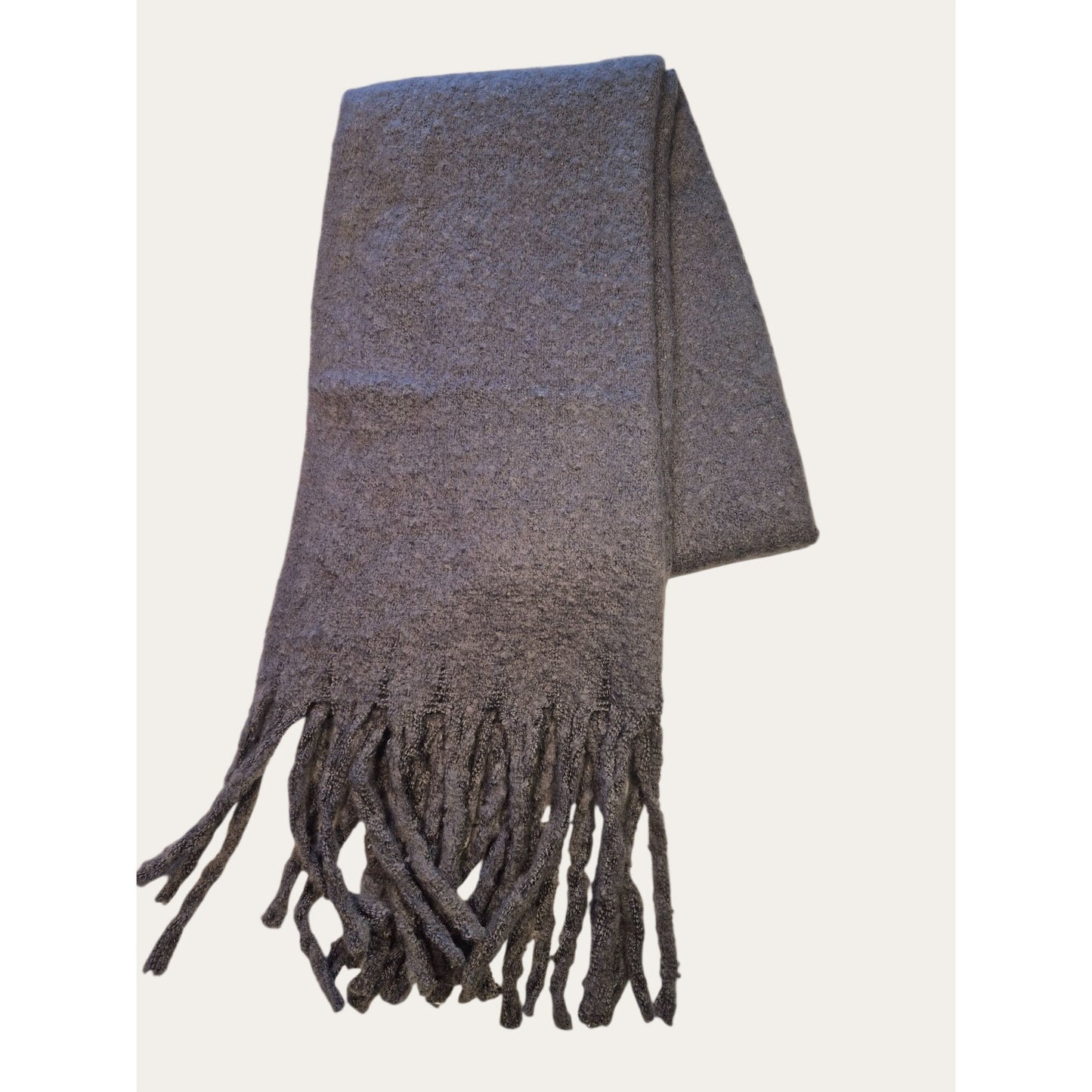 Oversized Chunky Winter Scarf with Fringe, Cozy Blanket-Style Wrap Grey
