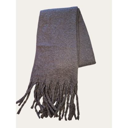 Oversized Chunky Winter Scarf with Fringe, Cozy Blanket-Style Wrap Grey